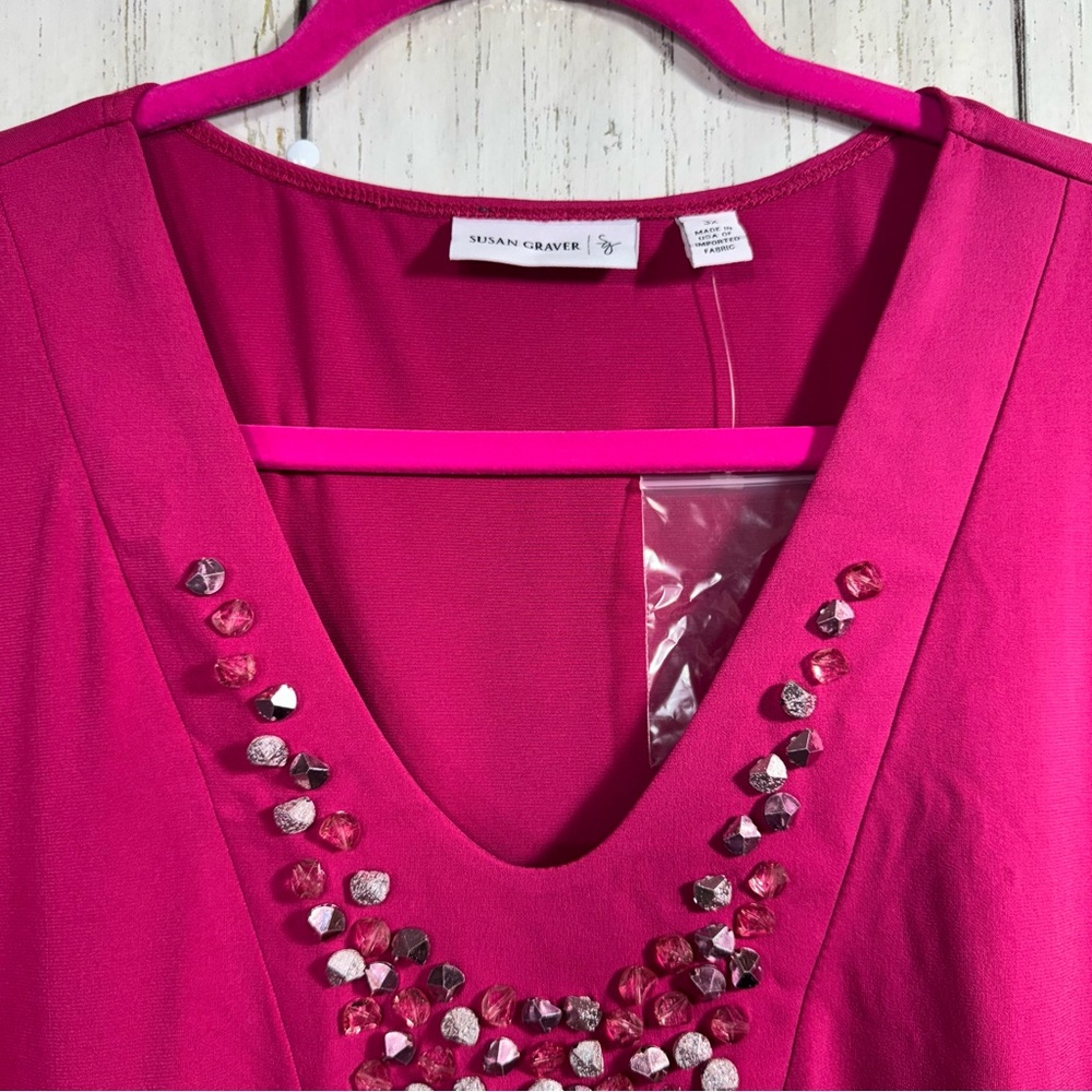 Susan Graver Liquid Knit Pink Embellished Tunic Top 3X Glam Resortwear Feminine - Picture 4 of 13
